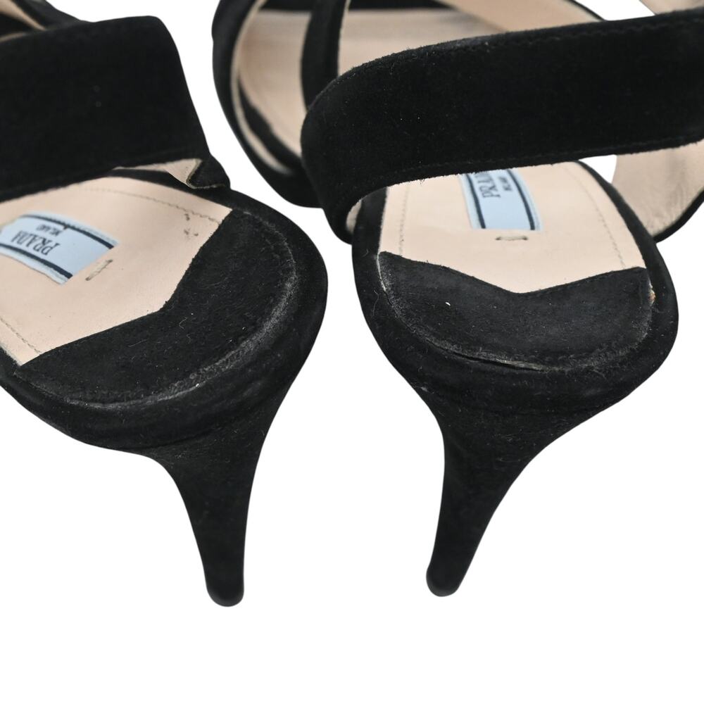 Prada Black Suede Strappy Platform High Heel Sandals Size 38.5 - Picture 11 of 12